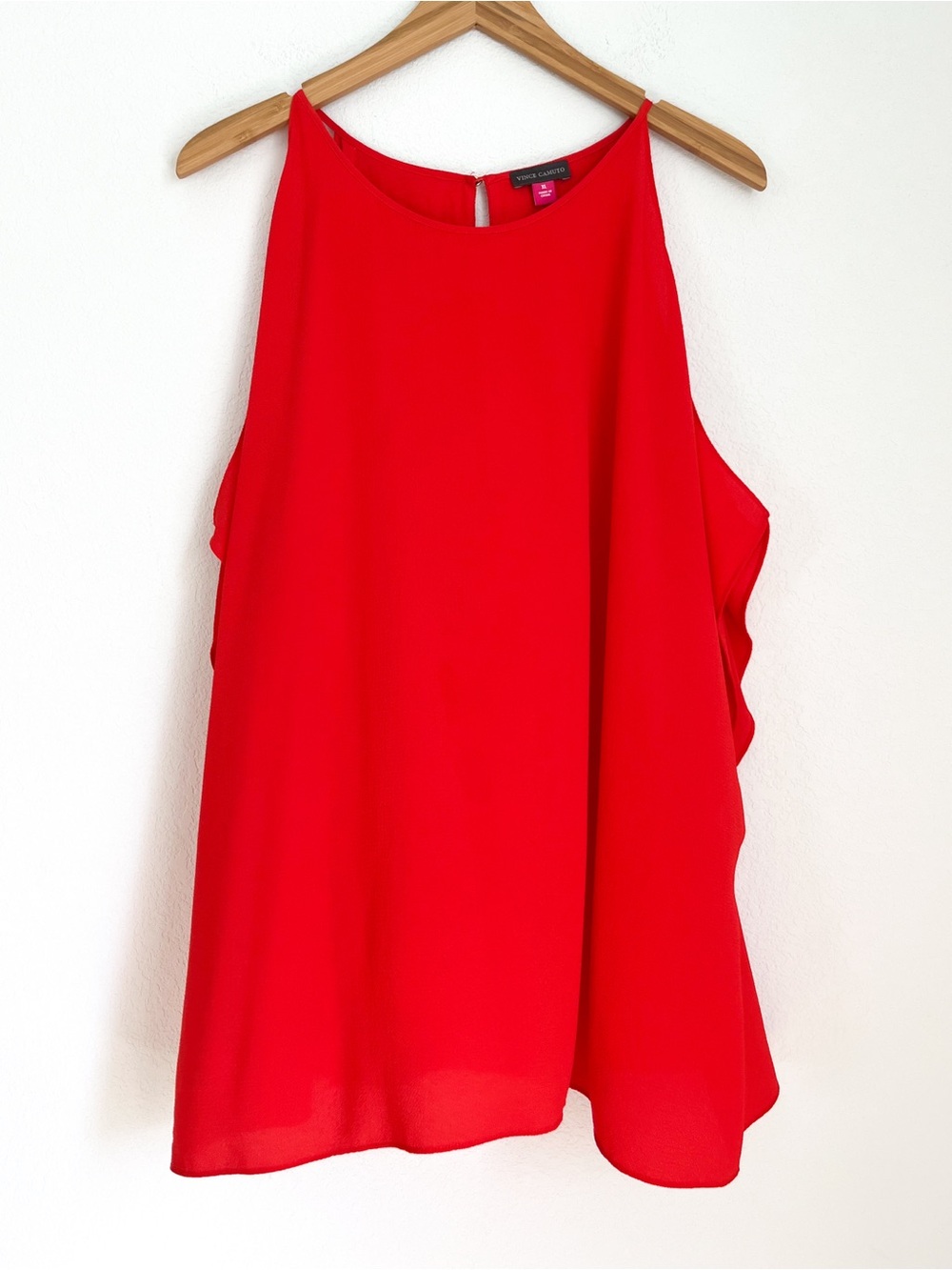 Vince Camuto Red Crepe-Textured Flutter Side Tank Tunic | XL
